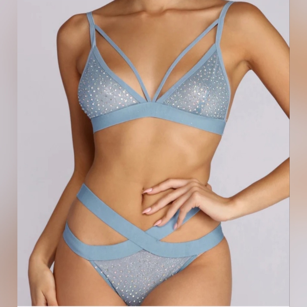 WINDSOR bralette and panties blue & silver glitter burst